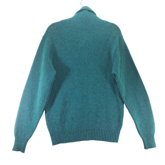 M Men's VTG USA L.L. Bean Shawl Sweater Green Wool Grandpa Button Neck Collar - Picture 2 of 9